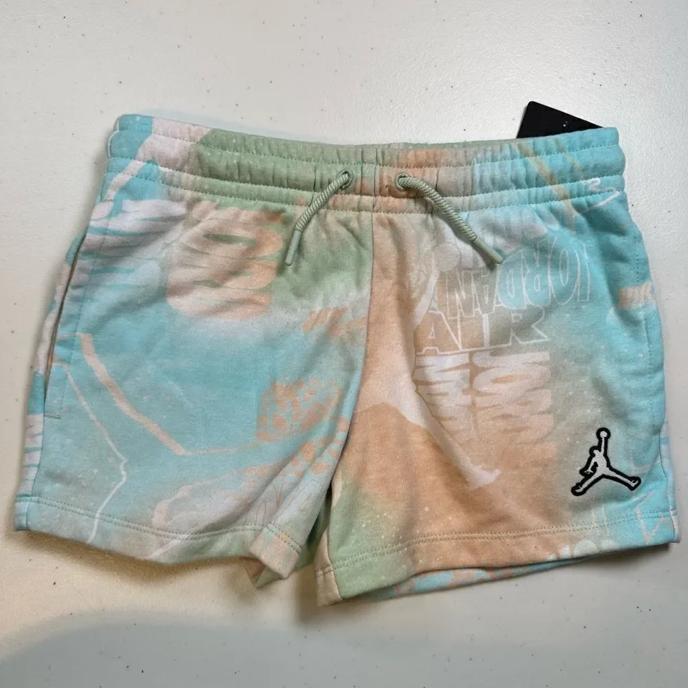 NWT Jordan Girls Short Set Blue Green Tie Die Tee & Shorts Athletic- Size Medium